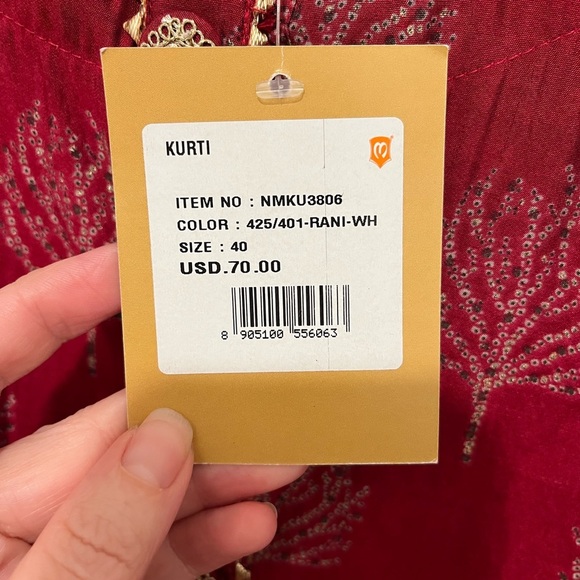 NWT Printed Party Wear Kurti in Wine Maroon Rayon Dress Size 40 - Picture 5 of 10